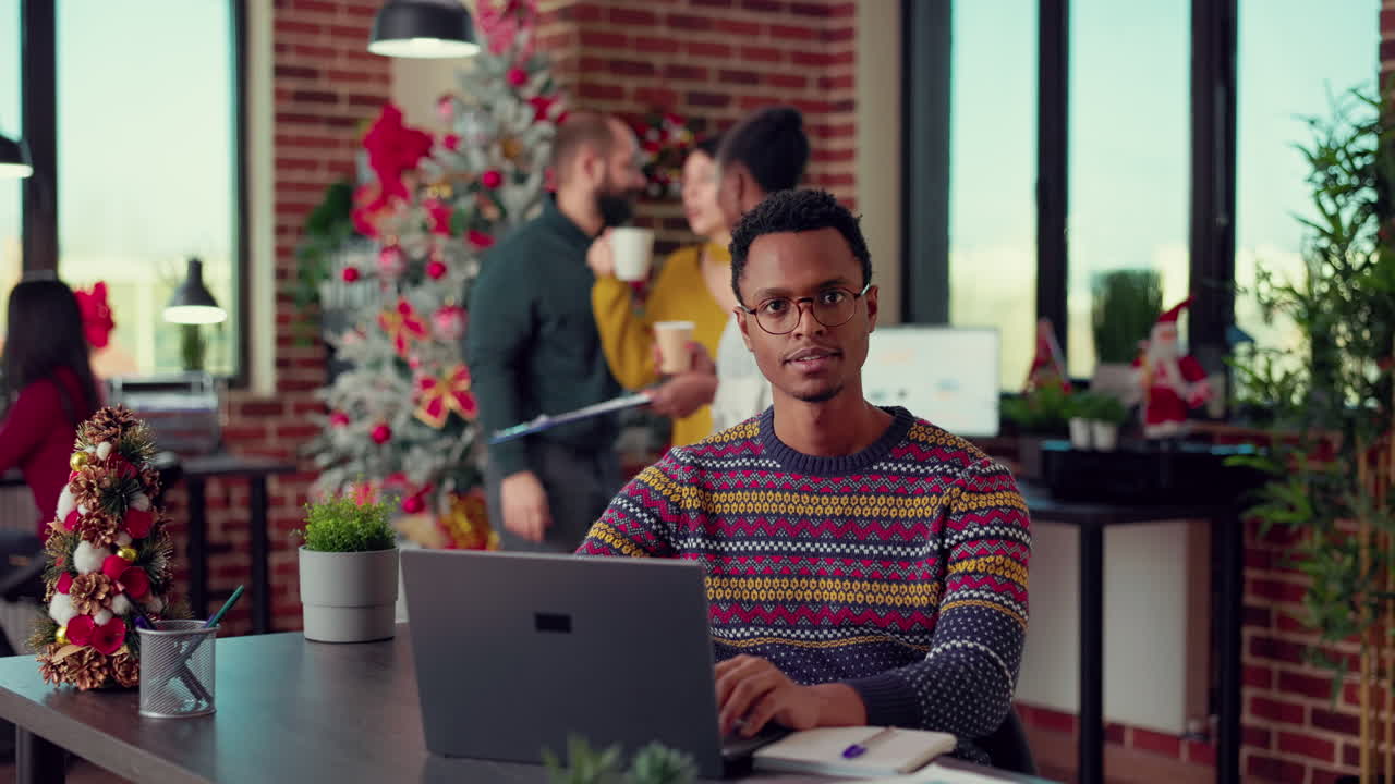 Portrait of employee analyzing research data on laptop