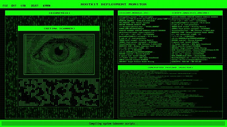 Hacking Netvliesscanconsole Cyberbeveiliging Rootkit-implementatie Digitale Achtergrondanimatie