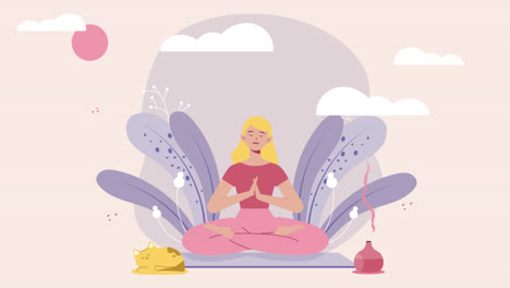 mujer meditando en un jardín pacífico