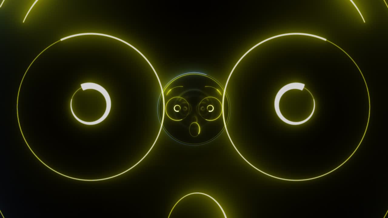 emoji asombrado de fondo de neón, animación, bucle