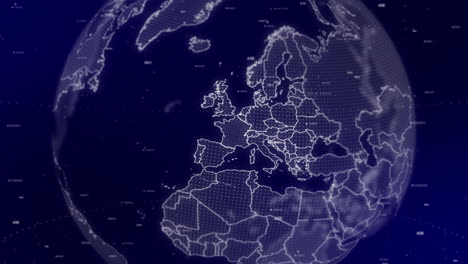 a cinematic video background showcases a digital globe rotating, zooming in on france country