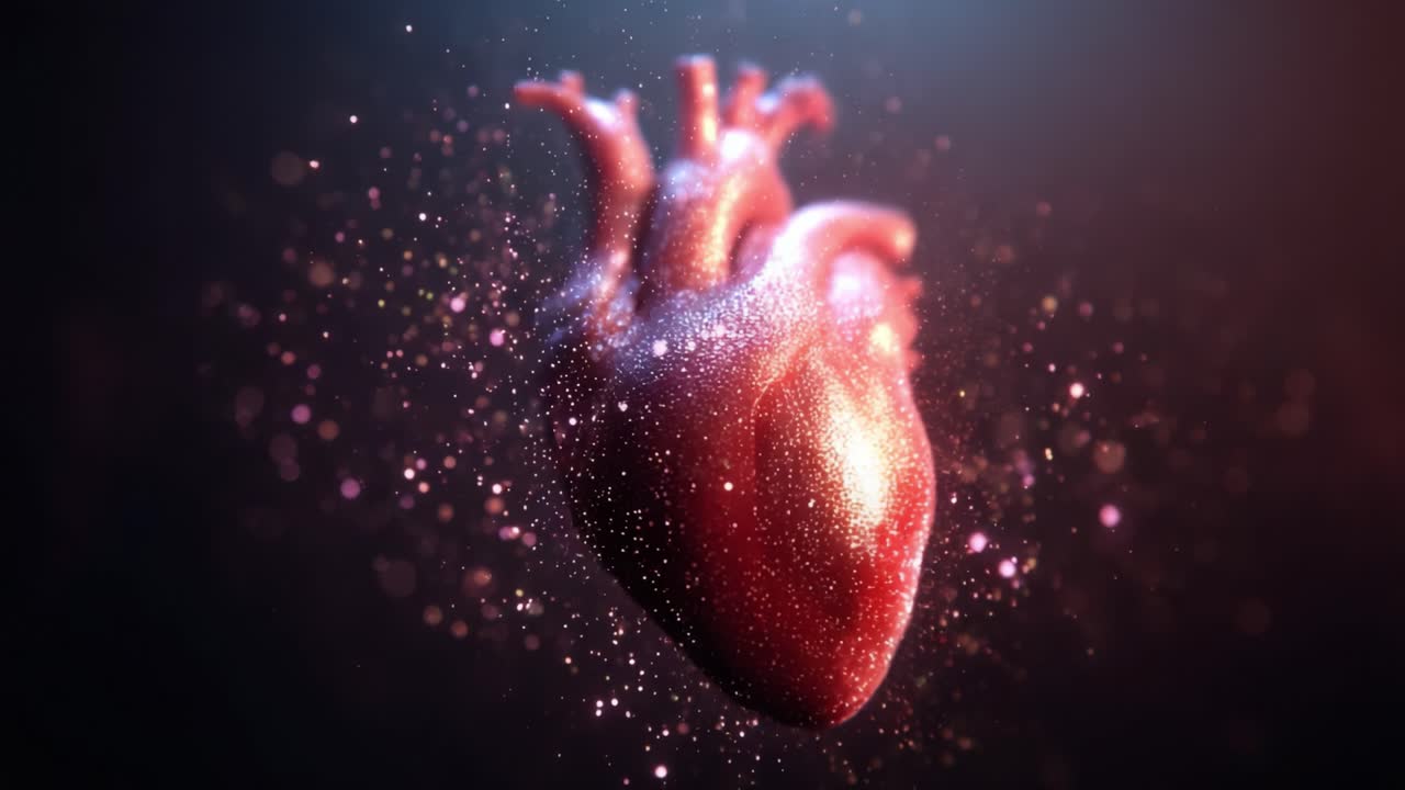A Stunningly Realistic Heart Visualization That Captures the Essence of Life, Detailed with Sparkling Particles and Vibrant Colors in a Dynamic and Engaging Display