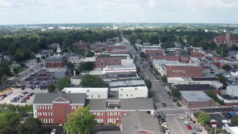 bowling green, ohio downtown skyline drone video moving left to right