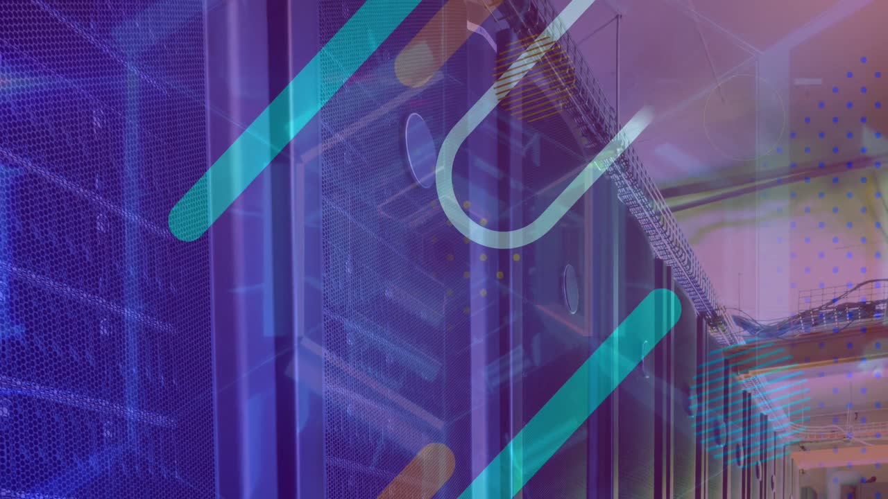 Animation of tunnel and shapes over server room