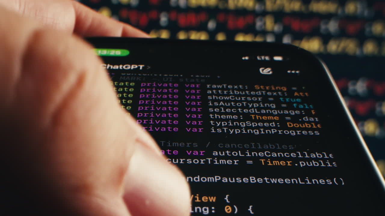 Finger Scrolling Through Programming Code on a Smartphone Screen
