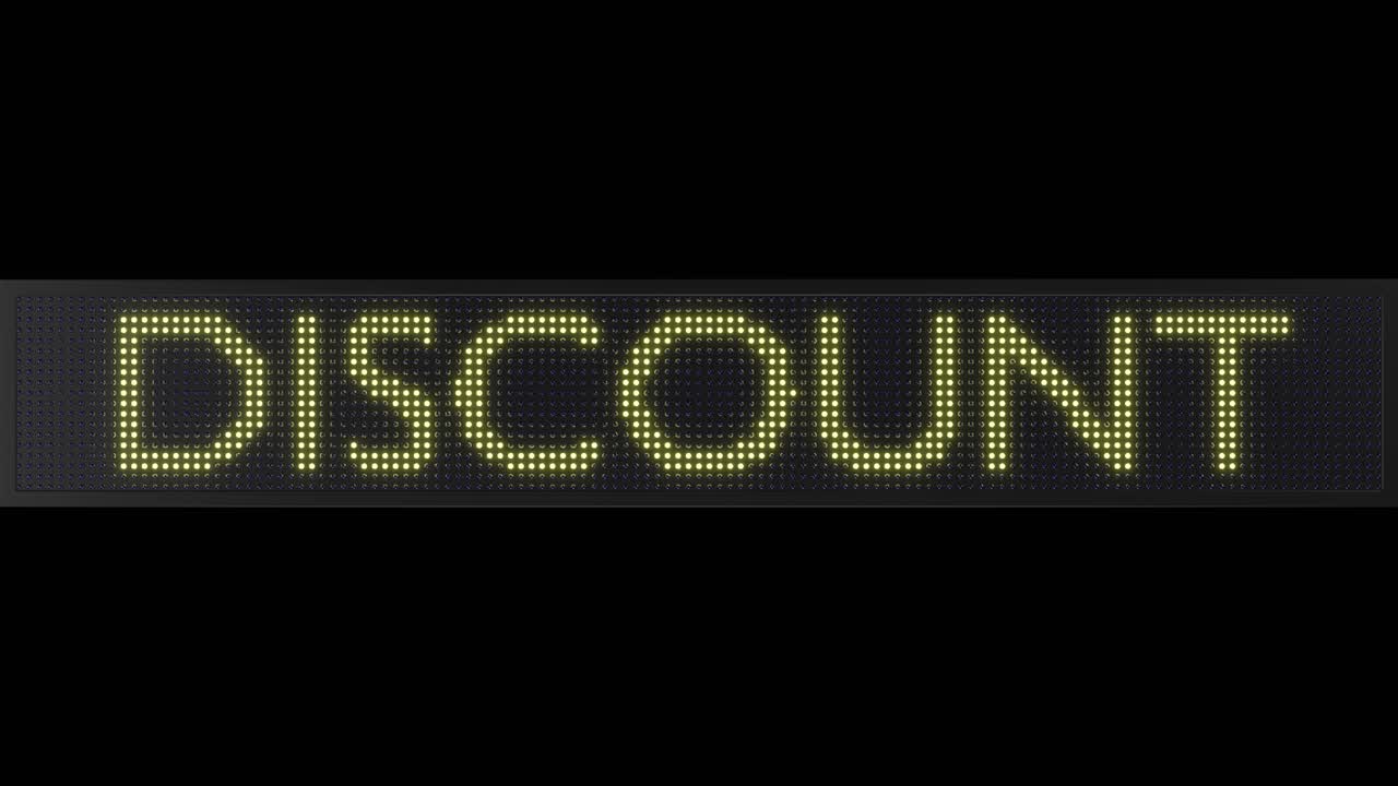 Vintage Scrolling Discount LED Sign With A Black Frame And Transparent Background