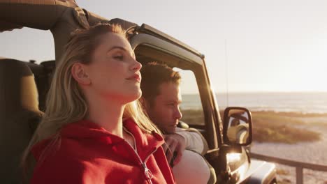 couple in love enjoying free time on road trip together