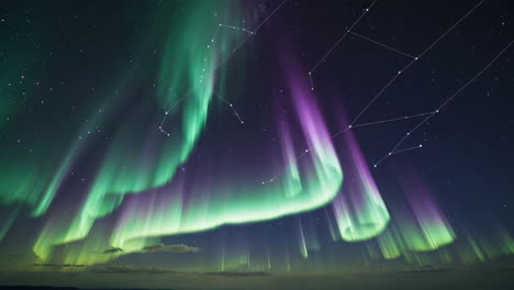 vibrant aurora borealis with constellations in a starry night sky