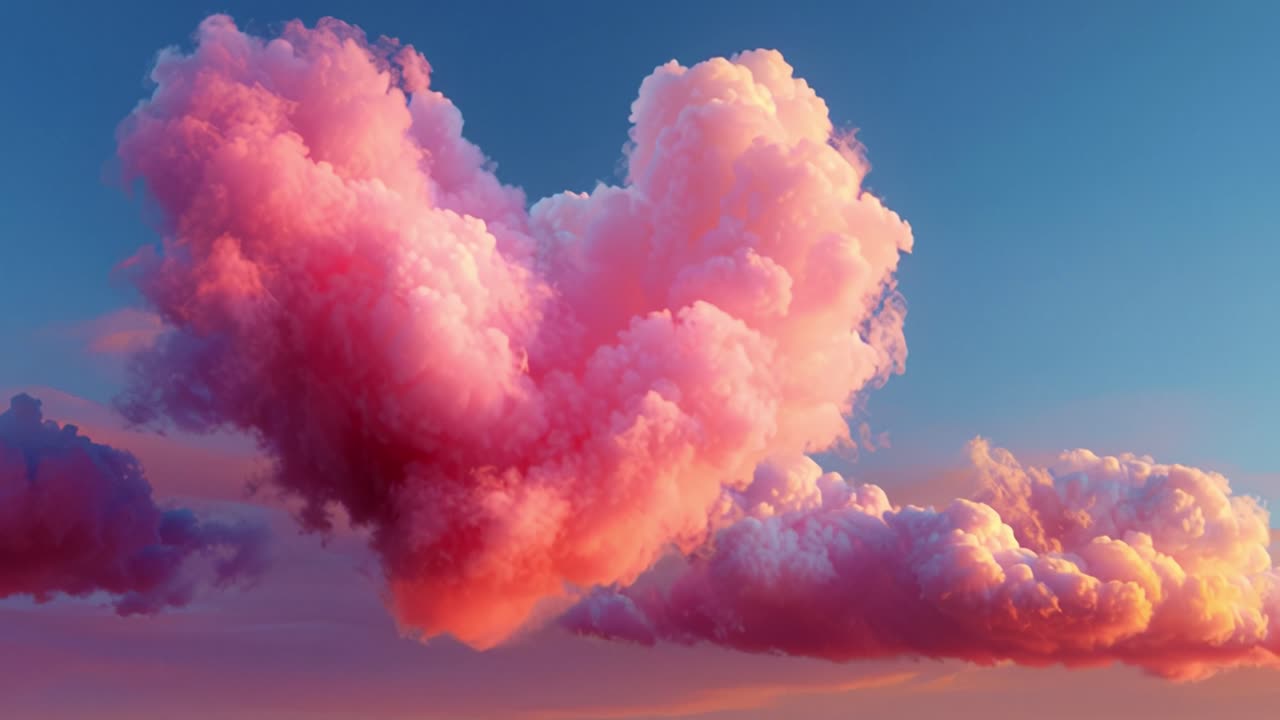 Enchanting Pink Heart-Shaped Clouds in a Serene Sky Highlighting the Beauty of Nature's Artistry, Capturing a Moment of Tranquility and Dreamlike Wonder for All to Admire