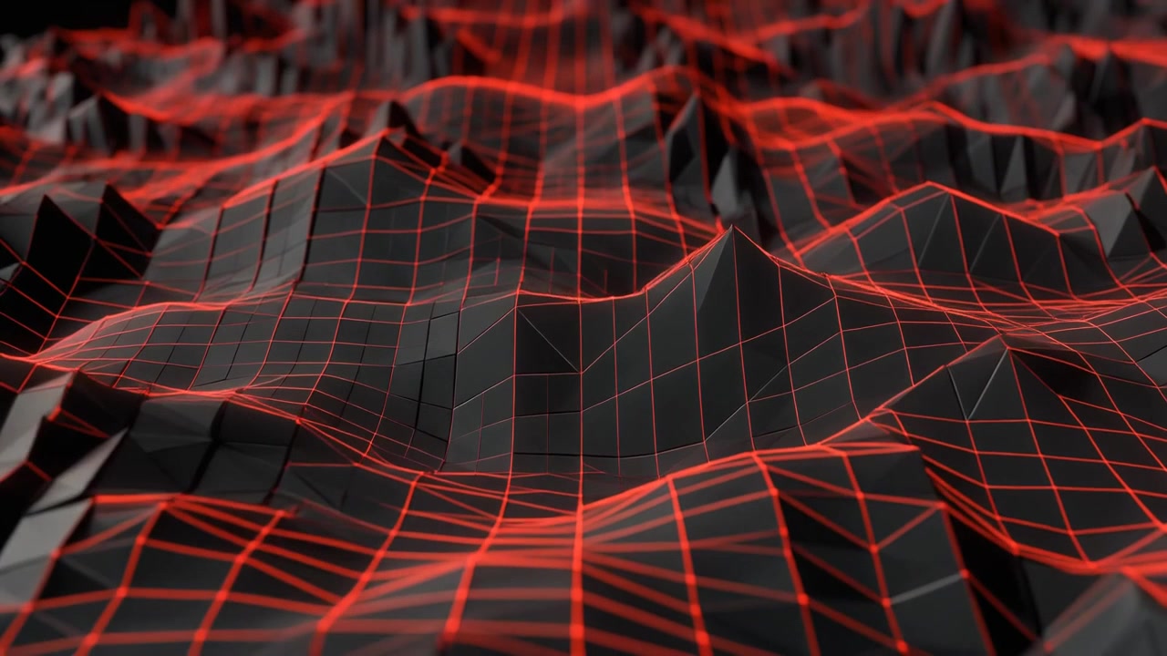 Abstract Digital Terrain with Glowing Red Grid Lines