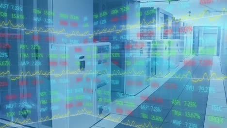animation of statistics and data processing over an empty office