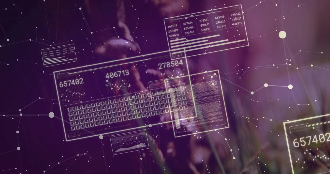 On start, UI panels appearing over purple-tinted grass backdrop, numbers updating, dots pulsing