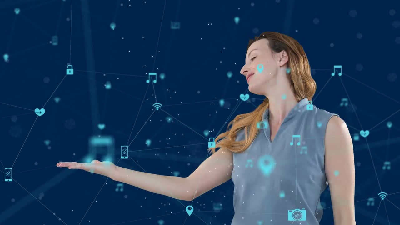 카우카스 여성 사업가에 대한 아이콘과의 연결 네트워크의 활성화