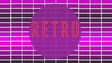 animation of retro in purple circle over pink checked background