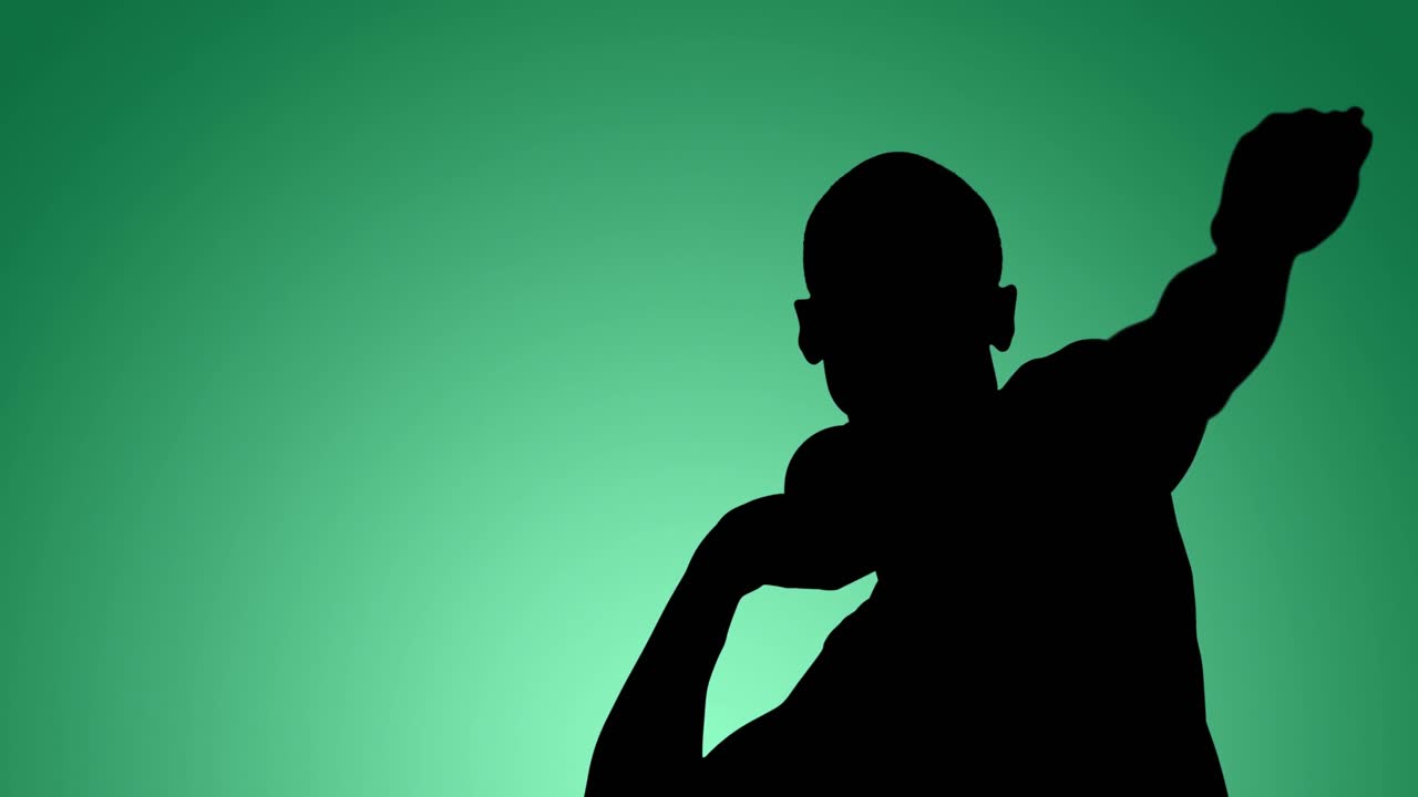 녹색 배경 에  ⁇  을 던지는 운동 선수 의 실루 ⁇  의 애니메이션