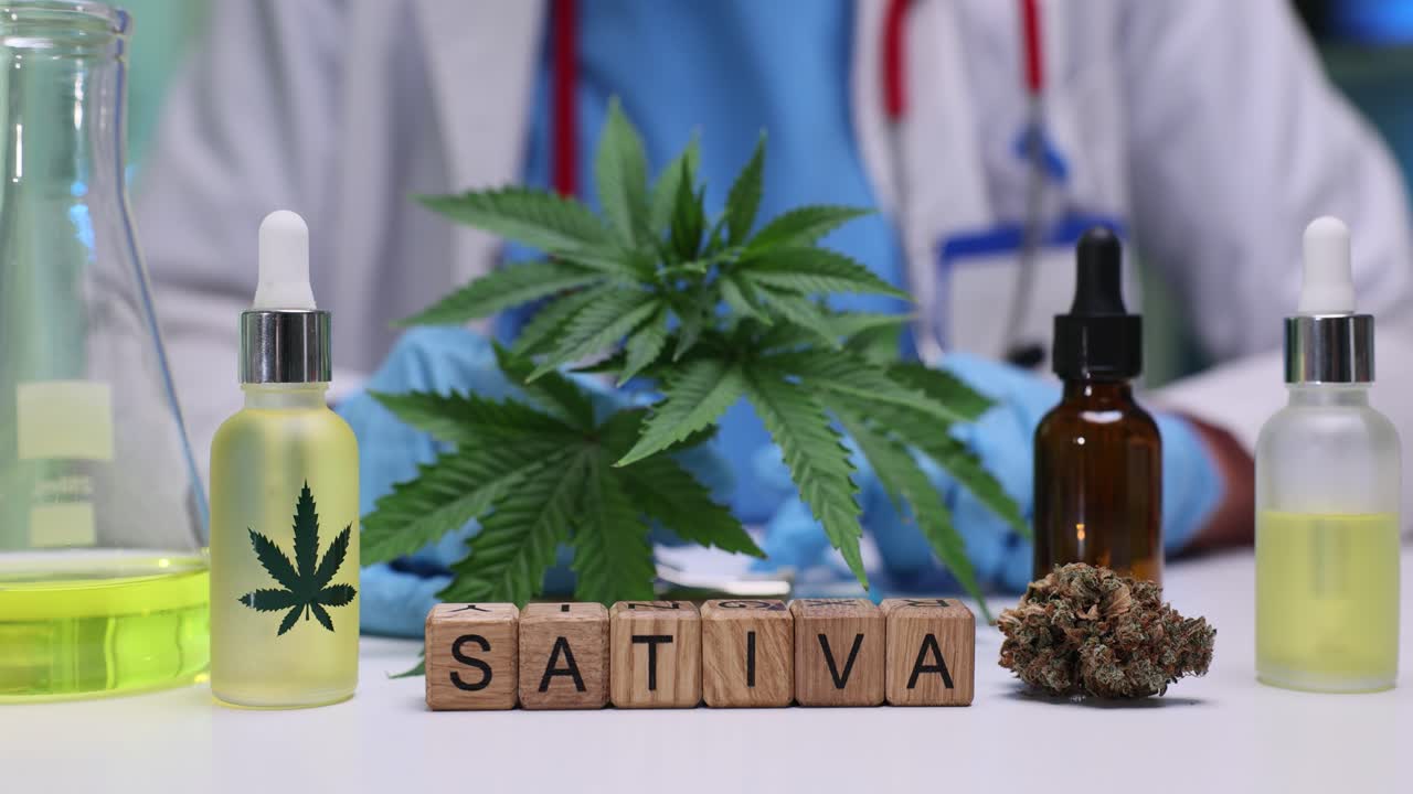 Laboratuvar Masasında Tıbbi Kenevir Ürünleri ve Sativa Suşu