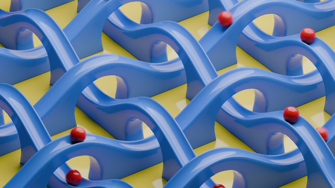 patrón geométrico abstracto con curvas azules y esferas rojas