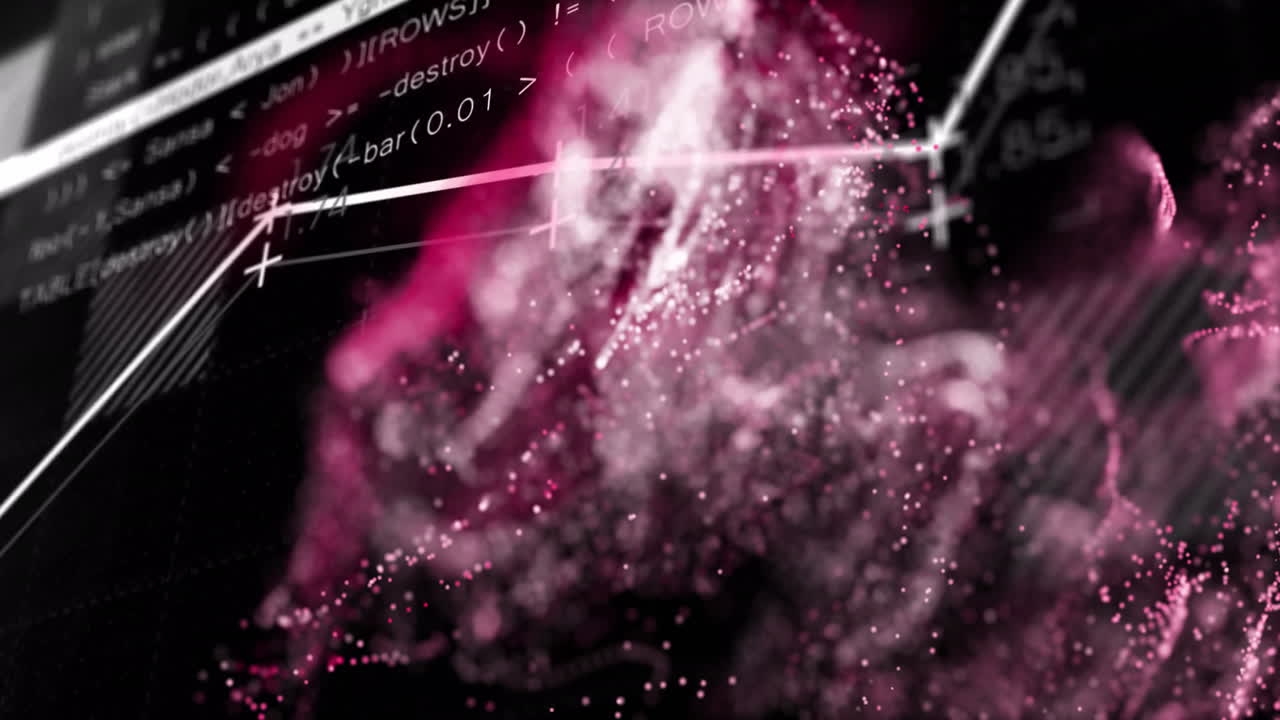 animación de puntos rojos sobre el procesamiento de datos en fondo negro