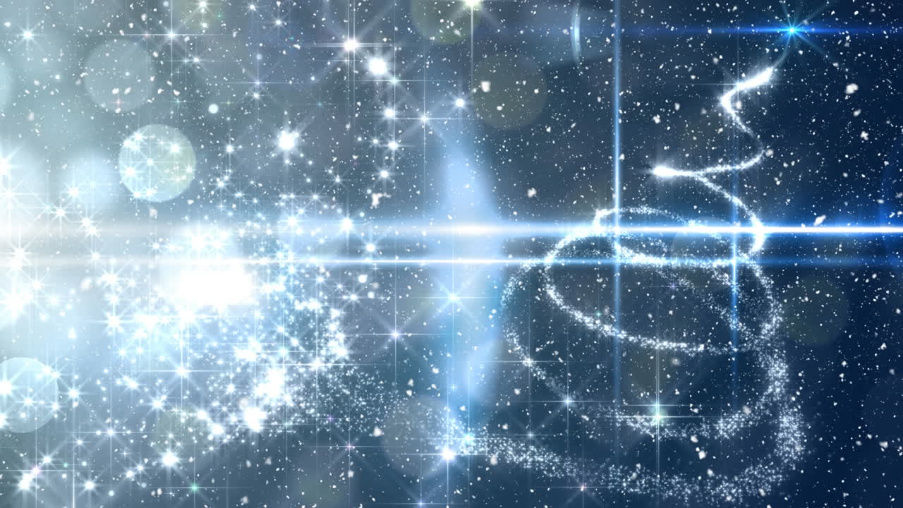 보케 빛으로 눈이 내리는 크리스마스 트리