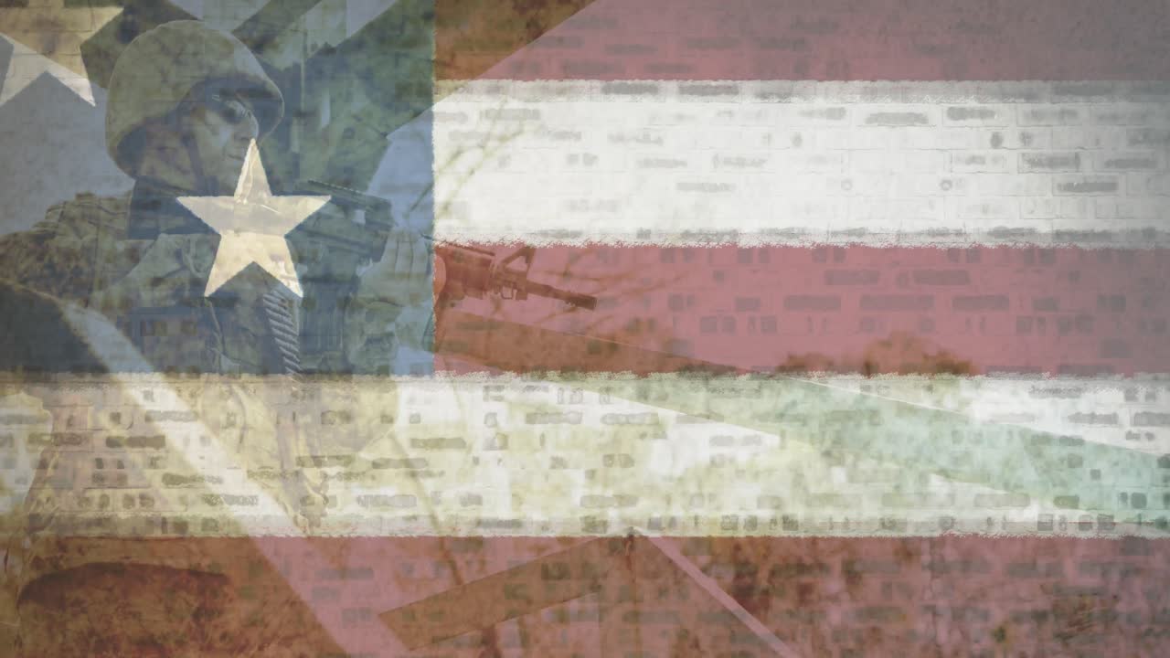 미국  ⁇ 발 위에 총을 들고 있는 군인의 애니메이션