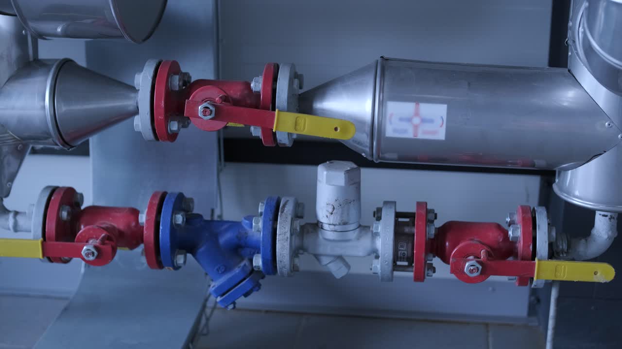 moderna sala de calderas de gas industriales equipadas para el proceso de calefacción. calderas, tuberías y válvulas de gas de calentamiento.