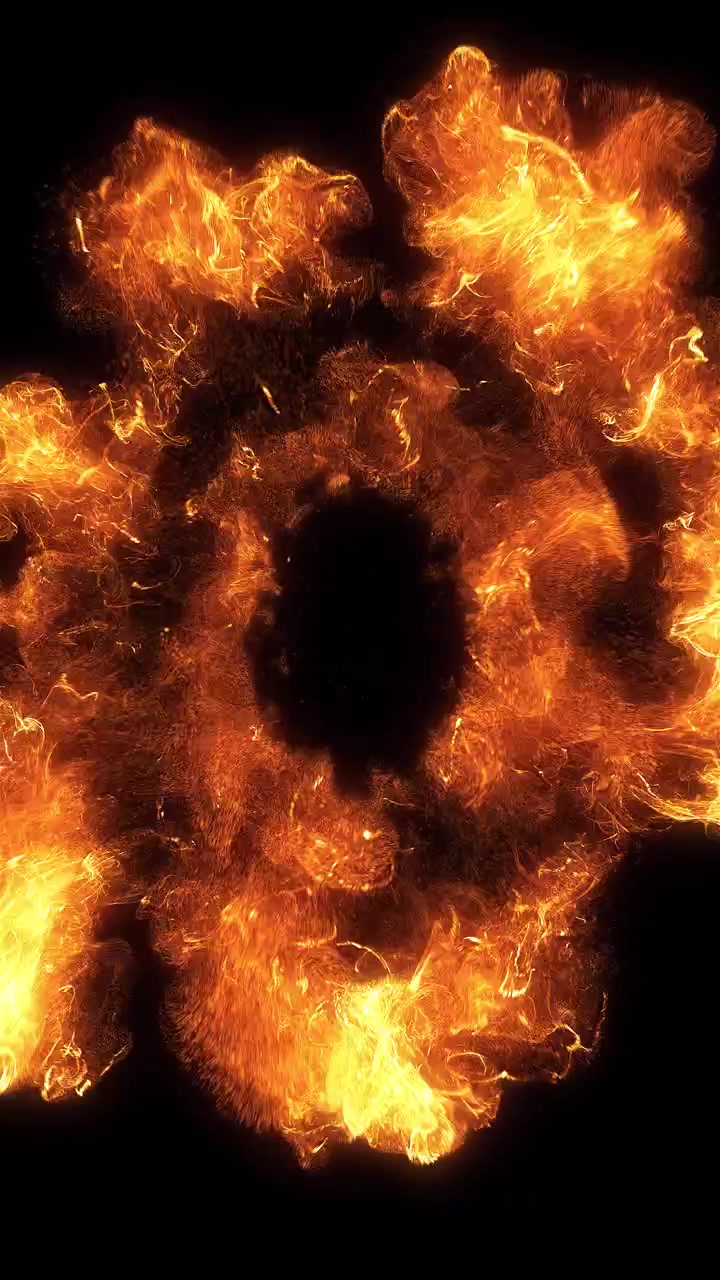 Intense Fire Burst Expanding on a Black Background
