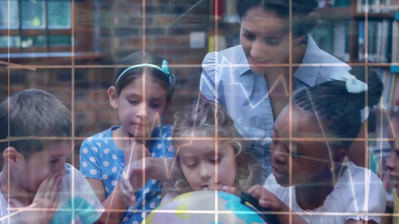 아이 들 은 학교 에서 지구 를 보고 있다