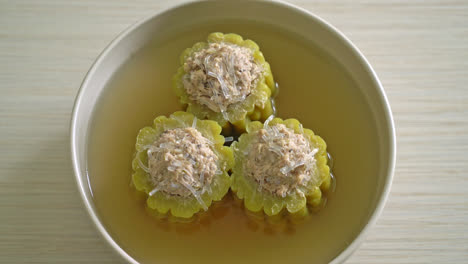 stuffed bitter gourd with seasoned minced pork and vermicelli soup bowl