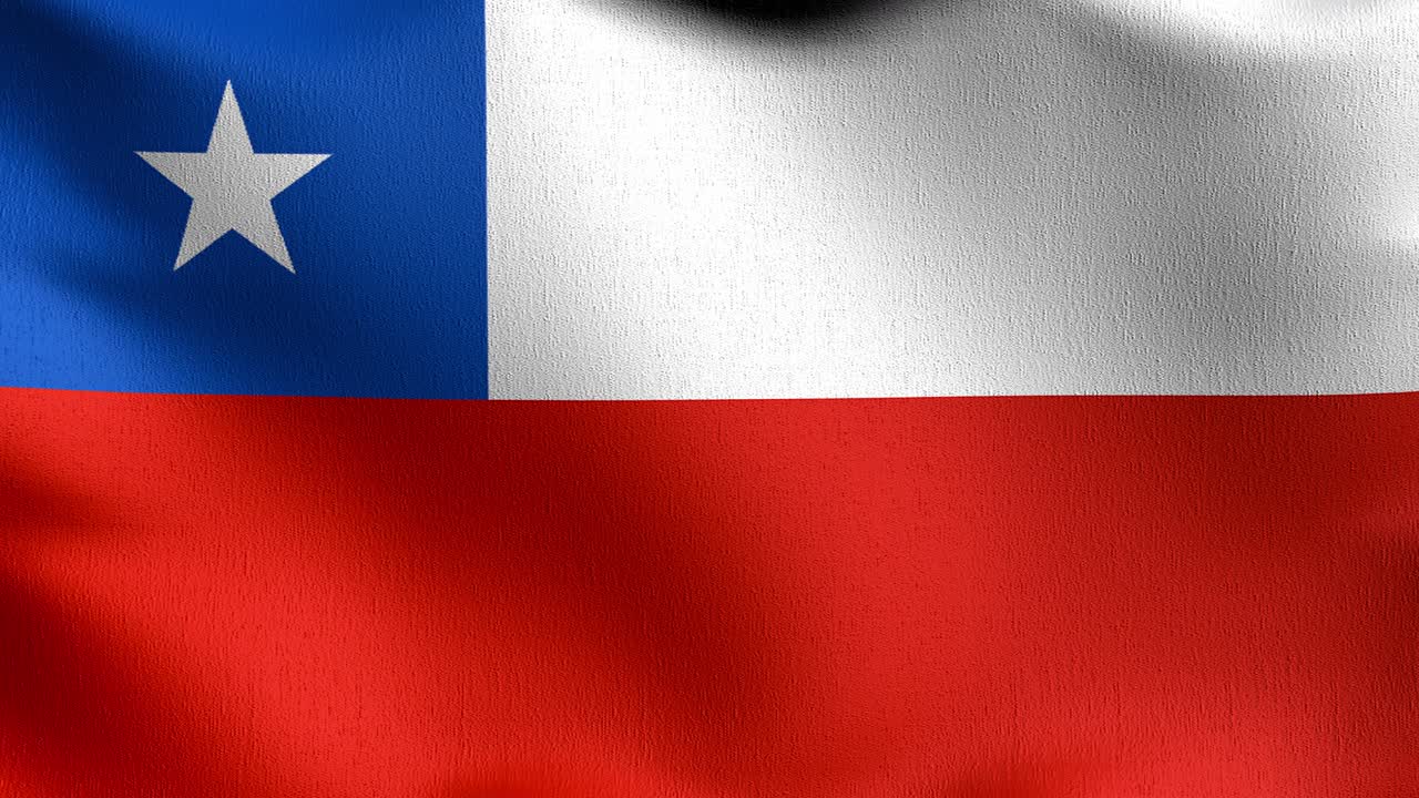 Video 4K in loop continuo. Bandiera nazionale del Cile che sventola al vento, isolata. Design astratto patriottico ufficiale. Illustrazione di rendering 3D di un simbolo che sventola.