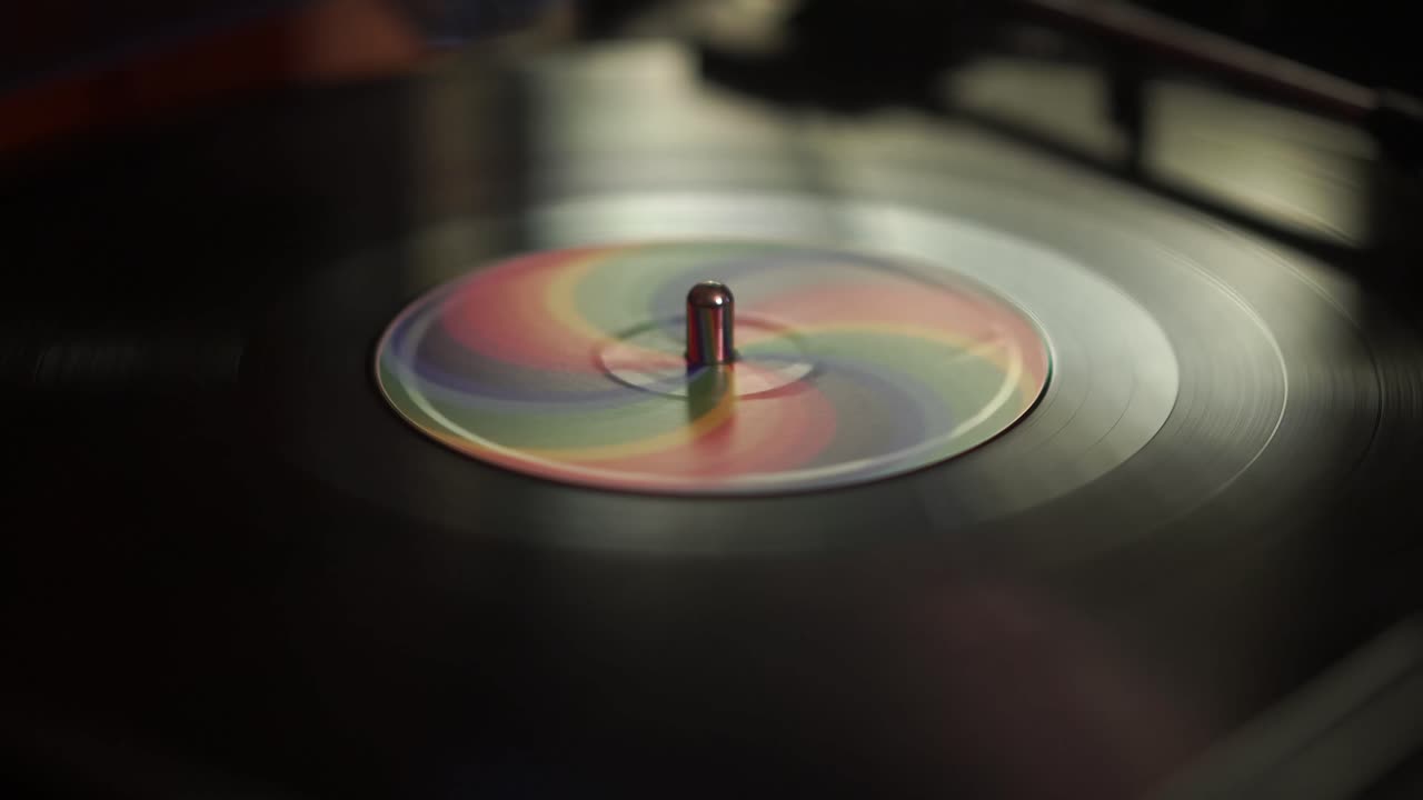 Spinning Vinyl Record, Analog Audio Playback on Vintage Turntable