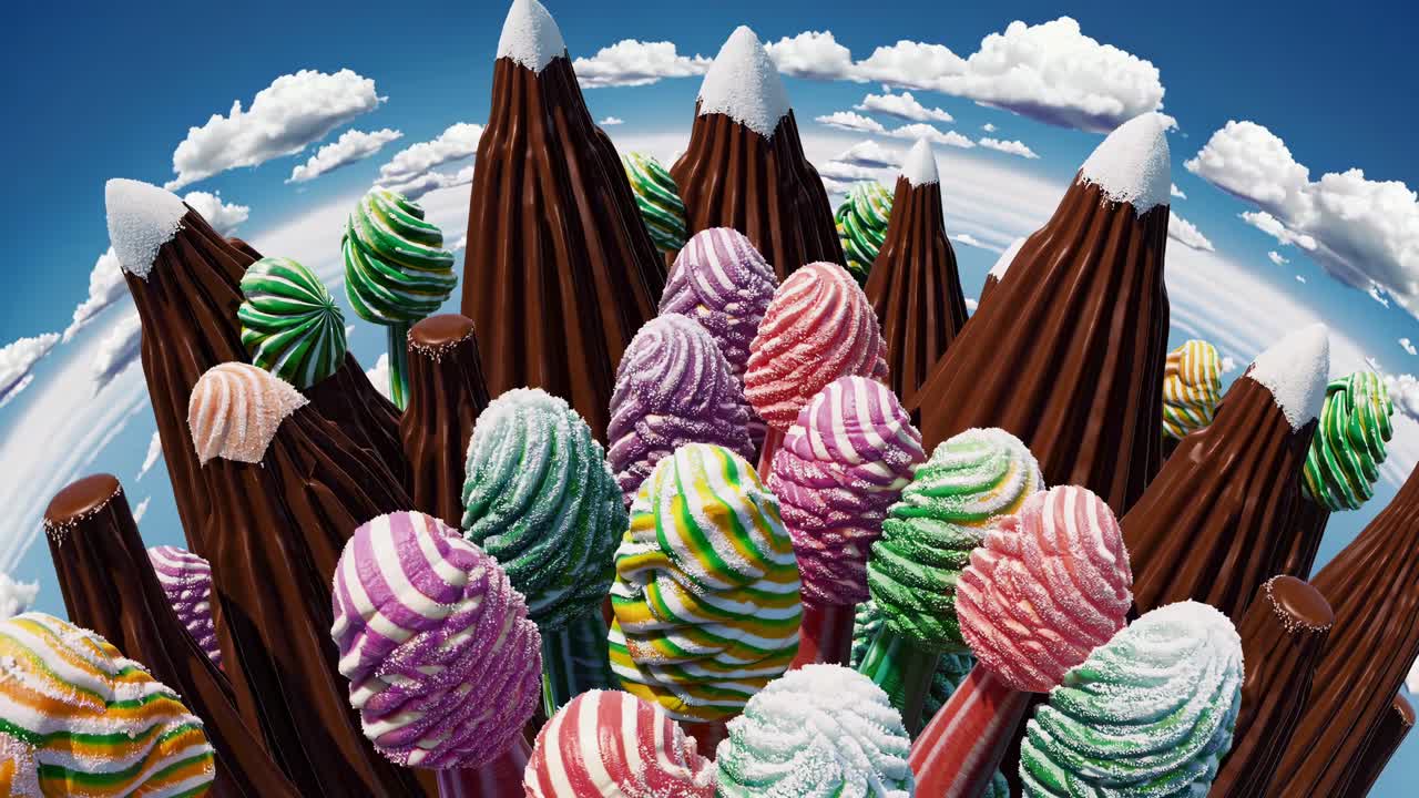 конфетные горы под облачным небом