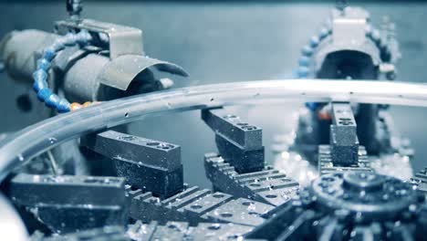 Bicycle rim spoke hole punching machine at a bike plant