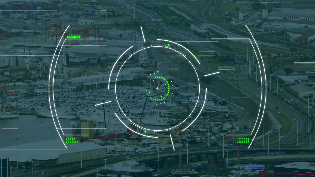 Animation of data processing over cityscape