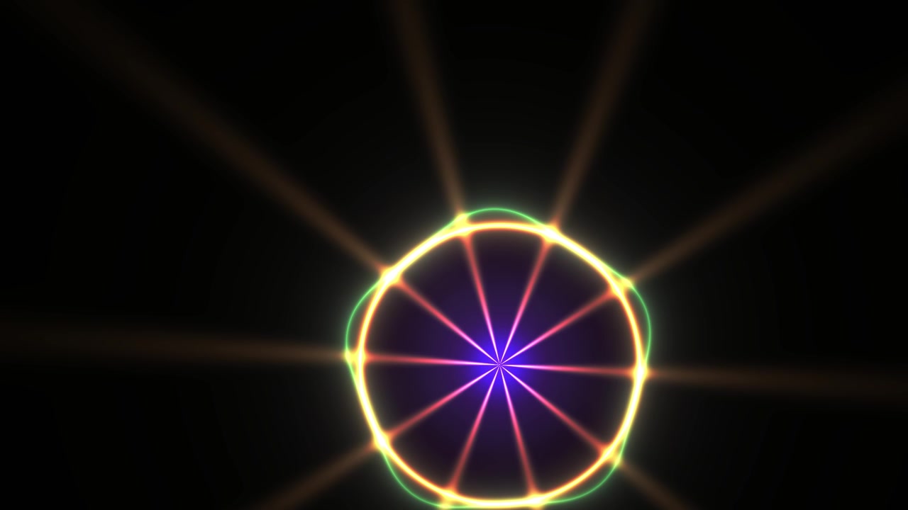 Círculo Luminoso Abstrato Pulsando com Raios de Luz Coloridos