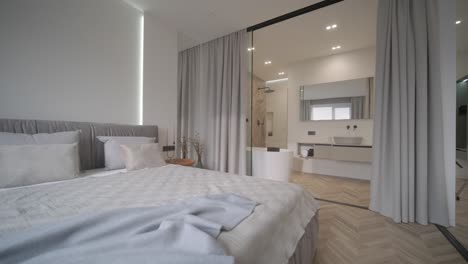 minimal style modern contemporary white bright bathroom with natural light.