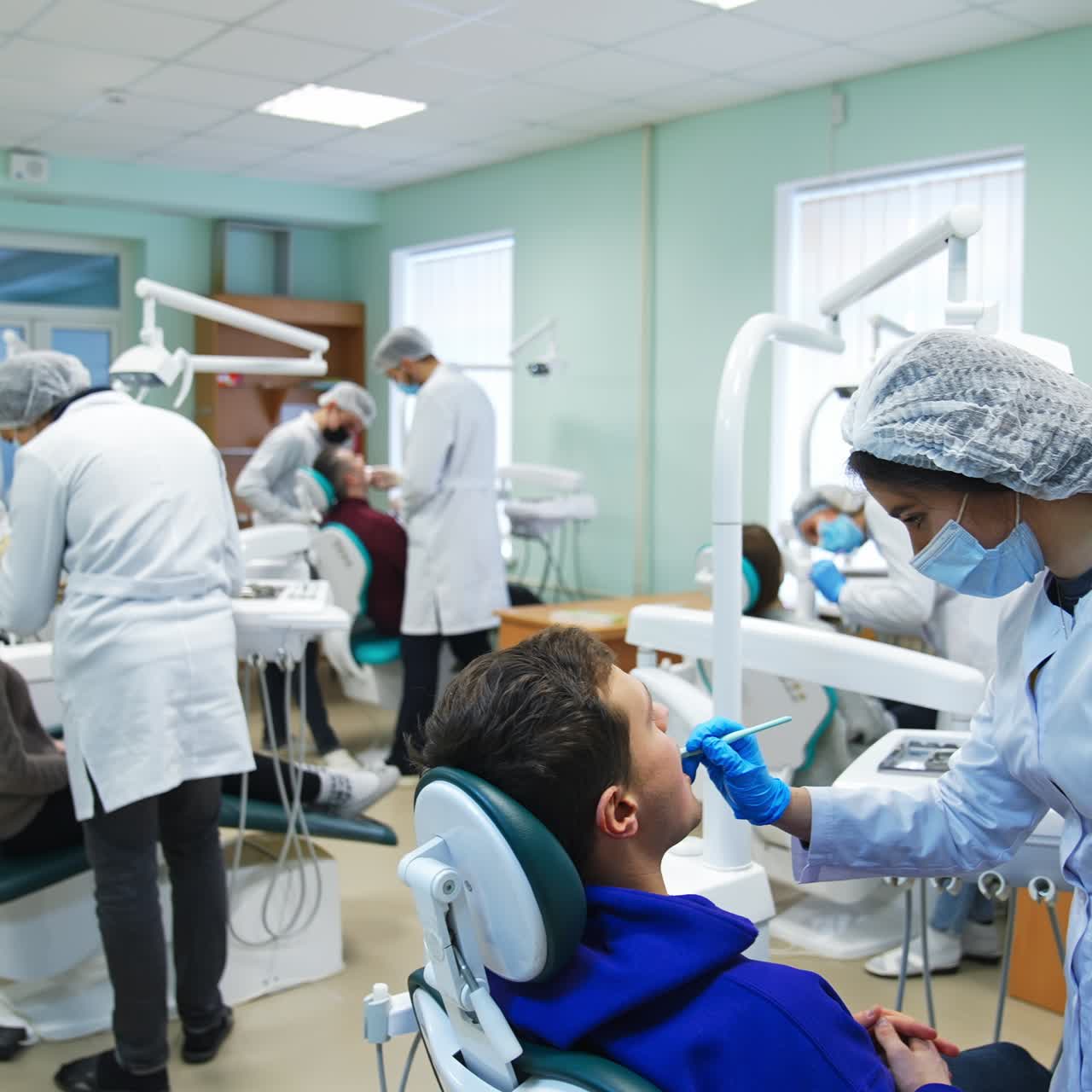 Professional dentistry teaching. Studying medicine young dental assistant