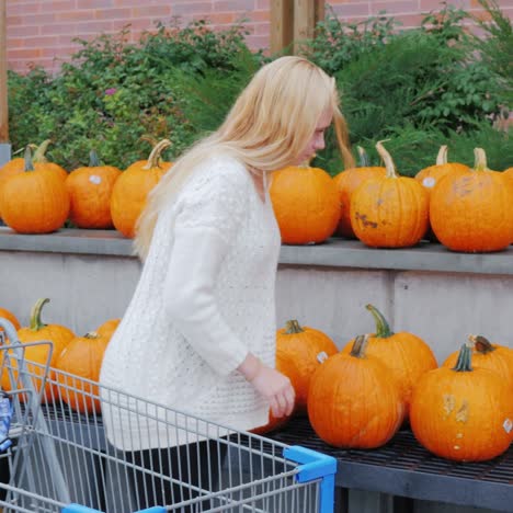 Festive-Shopping---A-Young-Woman-Chooses-A-Pumpkin-For-Halloween-1