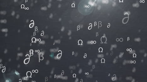 Animation of mathematical symbols moving and flickering on black background