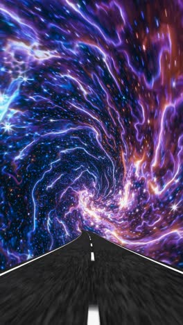 a surreal video concept of a road leading into a swirling galaxy