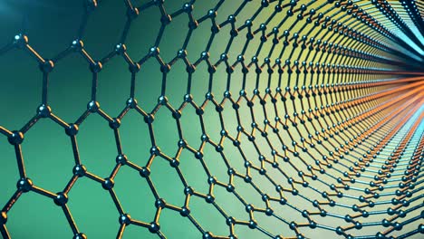 graphene atom nanostructure loopable animation. nanotube in form of honeycomb. concept nanotechnology and sciences. 3d animation