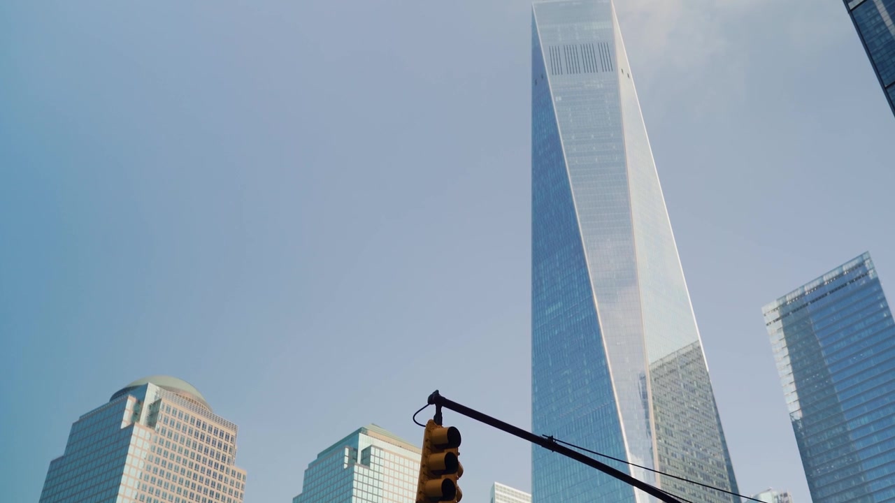 One World Trade Center. Looking up at skyscrapers in New York City.