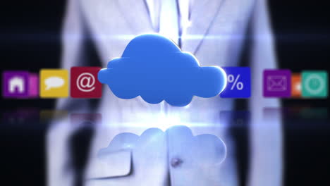 Businessman-selecting-app-and-cloud