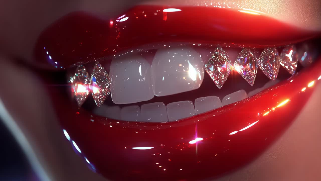 Close-up of Glamorous Mouth with Diamond Teeth