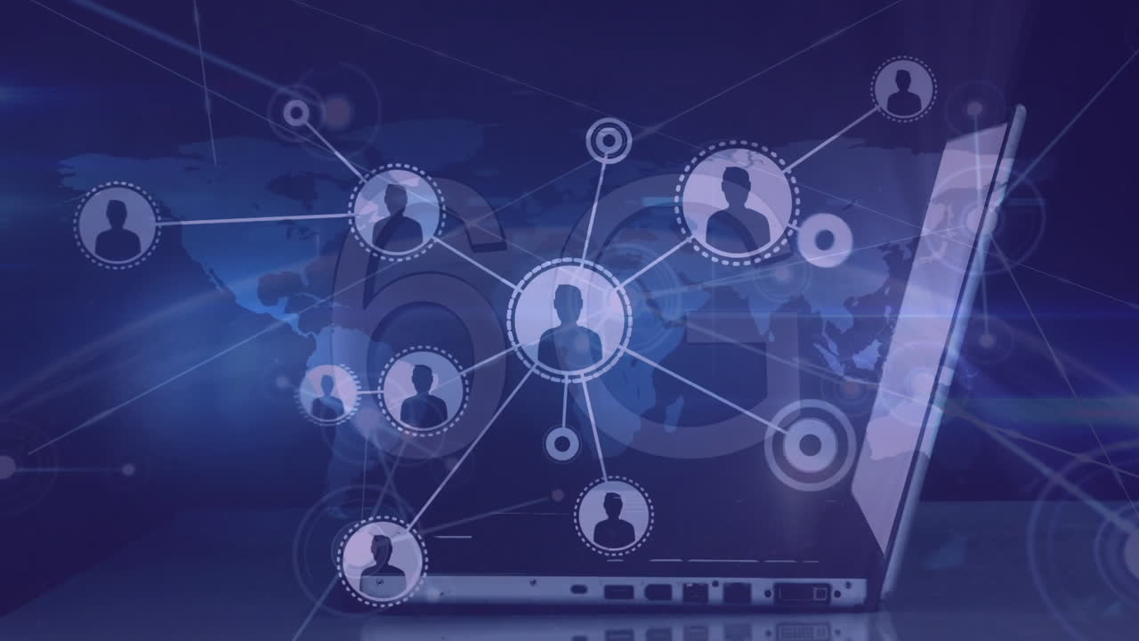 Network of connections and data processing animation over laptop with world map