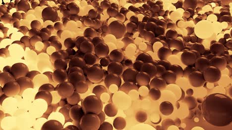 4k 3d seamless loop animation of beautiful small and large spheres or balls cover plane as abstract simple geometric background. some spheres glow. in one color tone like sepia