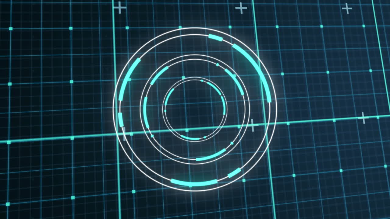 animación de círculos iluminados puntos sobreconectados que forman un patrón de cuadrícula contra un fondo abstracto