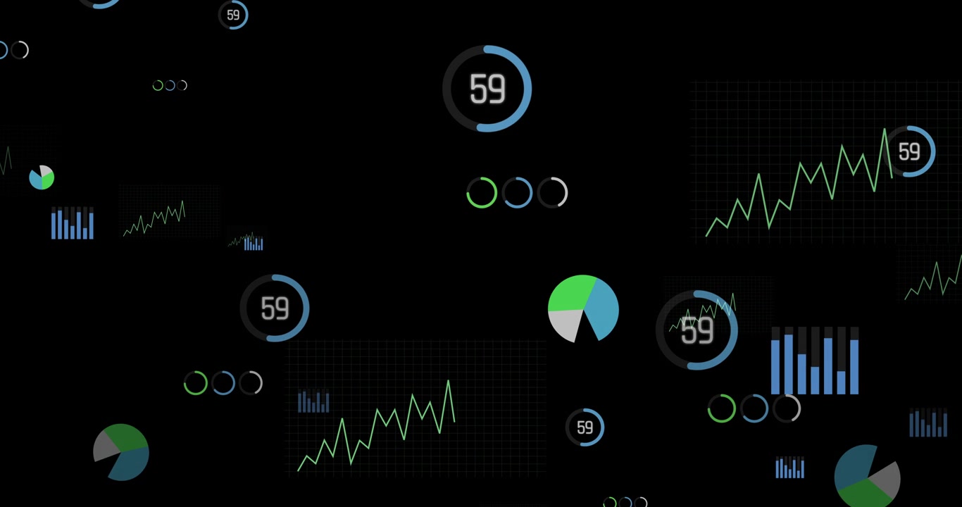 Digital Data Visualization with Animated Charts and Percentage Counters