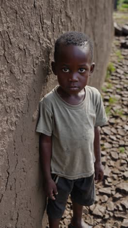 african child by a wall