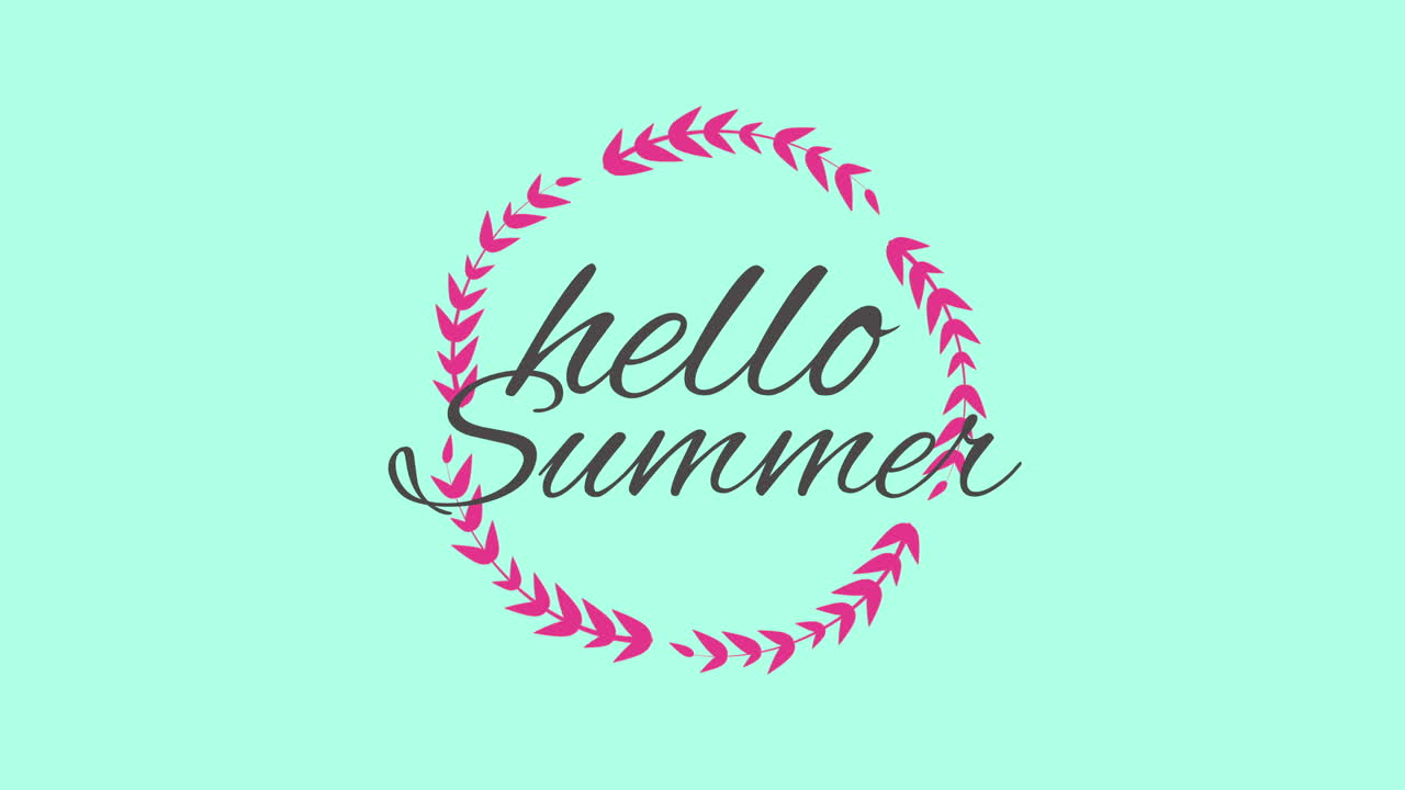 Hello Summer with red leafs in circle