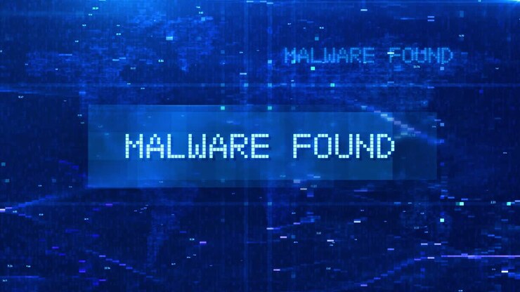 Malware Fundet Digital Tekst Animation over Futuristisk Verdenskort og HUD-effekter